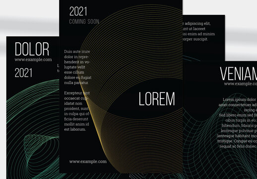 Flyer Layout with Geometric Wireframe Shapes on Black