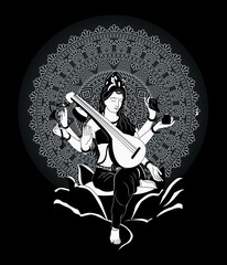 Lord maa saraswati beautiful vector graphic illustration, maa saraswati t-shrit graphics design.