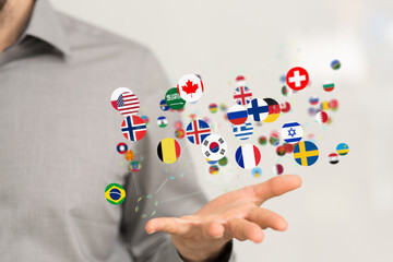 Global communication, international messaging and translation concept