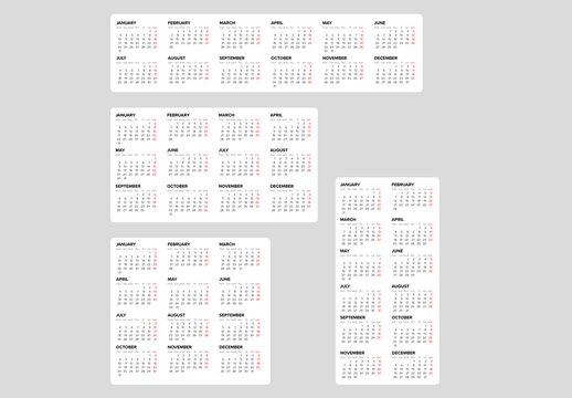 Light Full Year Calendar Layouts for the Year 2022