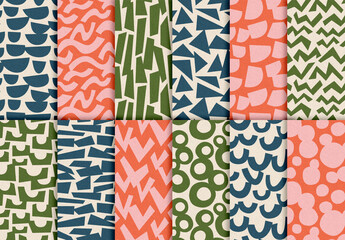 Seamless Patterns Set with Various Geometric Shapes