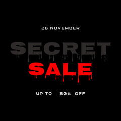 Secret sale banner design. Black background. Vector