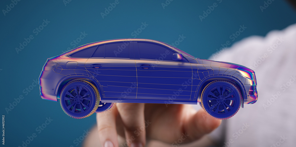 Poster Autonomous car with HUD graphic of Navigation system driving
