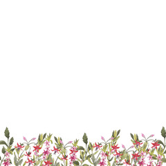 Watercolor color leaves and flowers seamless pattern. Watercolor fabric. Repeat leaves. Use for design invitations, birthdays, weddings.