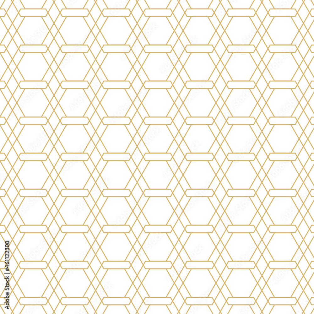 Poster seamless geometric pattern with gold diagonal line and hexagon on white background. abstract christm