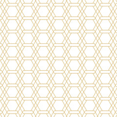 Seamless geometric pattern with gold diagonal line and hexagon on white background. Abstract christmas color vector print. Luxury creative print design for invite, gift certificate, voucher, card