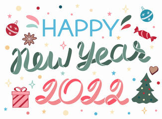 Happy New Year vector lettering illustration. Perfect for logos, emblems, invitation, greeting card, t-shirt, prints and posters.