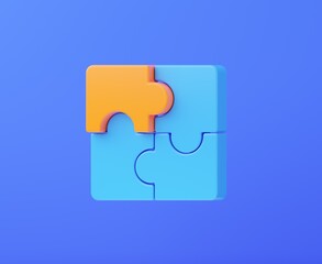 Puzzle pieces connected together except one. 3d rendering.