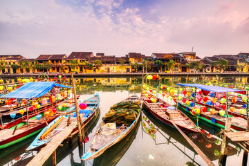 Naklejka na ściany i meble Decorated Boats on the River, Hoi An