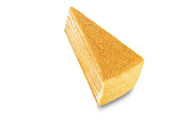 Honey cake with cream cheese filling on a white isolated background