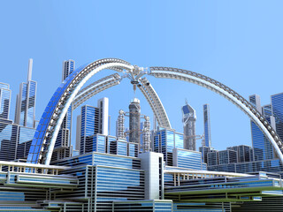 Futuristic megalopolis skyline architecture
