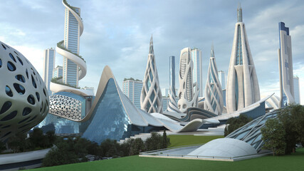 Futuristic mega city architecture - obrazy, fototapety, plakaty