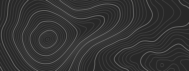 Fototapeta na wymiar The stylized height of the topographic map contour in lines black an white colors. The concept of a conditional geography scheme and the terrain path. Ultra Wide Size. Vector illustration.