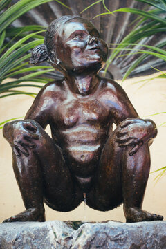 BRUSSELS, BELGIUM - 05 MAY 2018:  A world famous peeing girl statue so called Jeanneke Pis at Brussels, Belgium