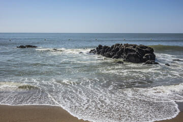 Atlantic Ocean and beach at Saint-Marc-Sur-Mer. Saint-Marc-sur-Mer - seaside resort in commune of Saint-Nazaire, department of Loire-Atlantique, region of Pays de la Loire, France.