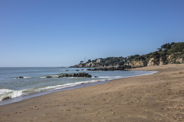 Atlantic Ocean and beach at Saint-Marc-Sur-Mer. Saint-Marc-sur-Mer - seaside resort in commune of Saint-Nazaire, department of Loire-Atlantique, region of Pays de la Loire, France.