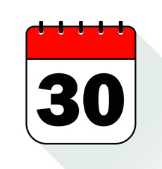 Day 30 red - Calendar Icon - Vector Illustration
