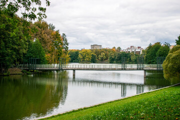 Fototapeta na wymiar bridge over the river in the autumn park