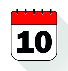 Day 10 red - Calendar Icon - Vector Illustration