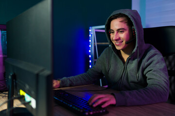 Cheerful gamer loves to play video games