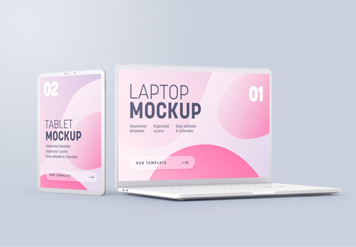 Clay Tablet and Laptop Multi Device Mockup