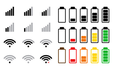Phone signal and battery indicator icon. Smartphone interface settings. Vector illustration isolated on white.