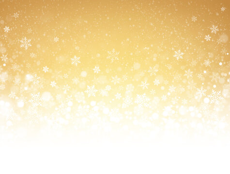 Snowflakes and snow powder on a frozen gold background - Christmas material