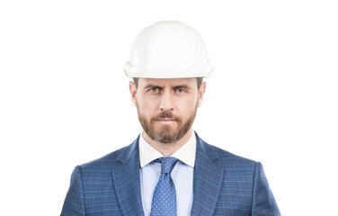 Reliable building. Portrait of engineer. Civil engineer with serious face. Constructor