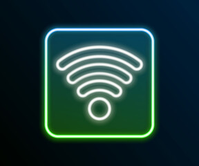 Glowing neon line Wi-Fi wireless internet network symbol icon isolated on black background. Colorful outline concept. Vector