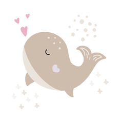 Card with cute whale. Kid graphic. Funny vector illustration