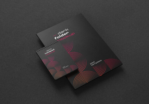 Dark Stationery Branding Mockup with Folder and Notepad