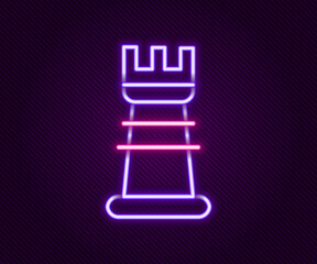 Glowing neon line Business strategy icon isolated on black background. Chess symbol. Game, management, finance. Colorful outline concept. Vector