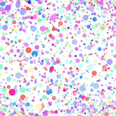 Fototapeta na wymiar Abstract hand drown polka dots background. White dotted seamless pattern with rainbow circles. Template design for for Birthday, party holiday, banner, textile, fabric. Summer confetti illustration