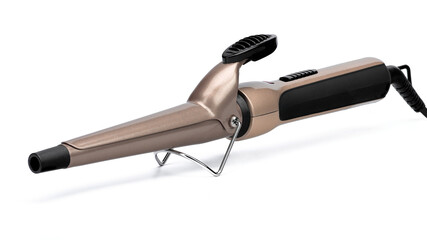 one new cone-shaped curling iron on a white insulated background