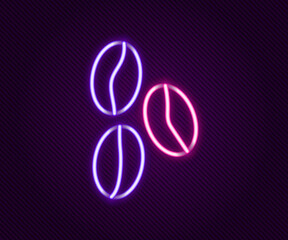 Glowing neon line Coffee beans icon isolated on black background. Colorful outline concept. Vector