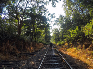 Obraz premium View of a railway passing through the Kulem jungle in Goa, India