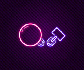 Glowing neon line Ball on chain icon isolated on black background. Colorful outline concept. Vector