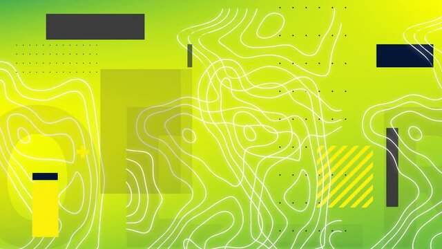 Animation of slowly moving rectangles and isohypses on lime green background