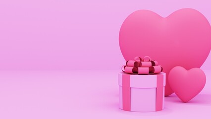 Valentine's Day sale pink background. composition with gift boxs and hearts. 3d render