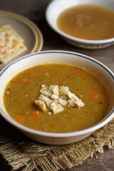 Split Pea Soup on Dark and Moody Background
