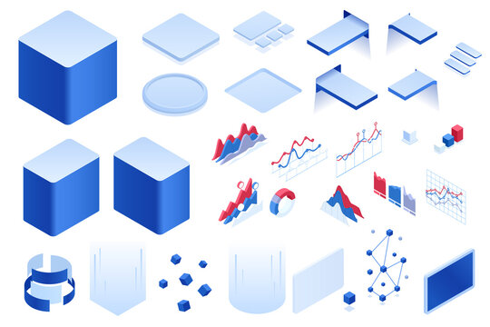 Isometric Display Podium Scene With Geometric Platform. Stage Showcase On Pedestal Studio. Infographics For Your Business Presentations.