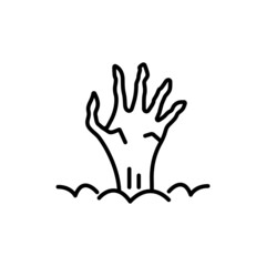 Dead Man's Hand Sticking Out Ground Line Icon. Zombie's Hand Halloween Decorations Outline Pictogram. Scary Monster's Bony Arm for Halloween Linear Icon. Editable Stroke. Isolated Vector Illustration