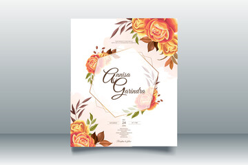 Beautiful autumn floral frame wedding invitation card template Premium Vector