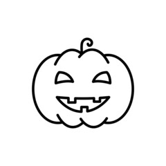 Halloween Pumpkin Line Icon. Scary Jack Lantern for Celebration of 31 October Linear Pictogram. Funny Pumpkin Face for Halloween Decoration Outline Icon. Editable Stroke. Vector Illustration