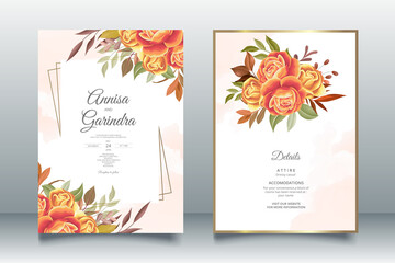 Beautiful autumn floral frame wedding invitation card template Premium Vector
