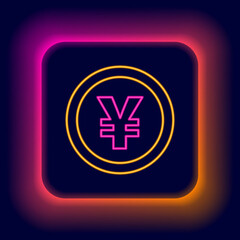 Obraz premium Glowing neon line Chinese Yuan currency symbol icon isolated on black background. Coin money. Banking currency sign. Cash symbol. Colorful outline concept. Vector