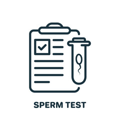Sperm Test Result on Clipboard Line Icon. Semen Laboratory Research Linear Pictogram. Sperm Medical Analysis for Paternity or Infertility Outline Icon. Editable Stroke. Isolated Vector Illustration