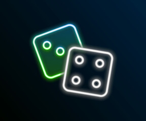 Glowing neon line Game dice icon isolated on black background. Casino gambling. Colorful outline concept. Vector