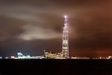 Obraz premium Panorama of a skyscraper in the clouds. Saint Petersburg.