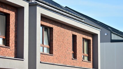 Modern single family terraced homes. Newly built homes in a residential estate.